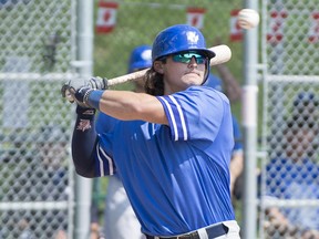 Garrett Takamatsu of the  Maple Leafs hit his league-leading fifth home run of the season on Sunday at Christie Pits.