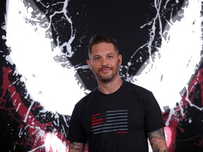 Tom Hardy poses at a photo call for the movie "Venom" in Los Angeles September 27, 2018.