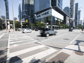 The intersection of York and Harbour Sts. in Toronto where a man was fatally struck in an alleged hit and run on Thursday,  August 26, 2021.