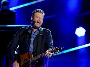 Blake Shelton performs at the Grand Ole Opry in Nashville, Tennessee, U.S., April 17, 2021, for a taped appearance on the 56th Academy of Country Music Awards show to be aired on April 18, 2021.
