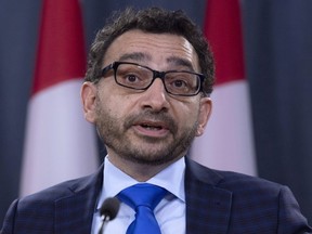 Omar Alghabra, Parliamentary Secretary to the Prime Minister attends a news conference on the Iran plane crash, Wednesday January 15, 2020 in Ottawa.