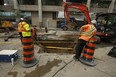 The City of Toronto, along with the TTC, doing streetcar track replacement on Queen St. W. on Wednesday, Aug. 11, 2021.