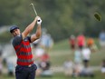 Aug 29, 2021; Owings Mills, Maryland, USA; Bryson DeChambeau plays his shot on the fourth playoff hole during the final round of the BMW Championship golf tournament.