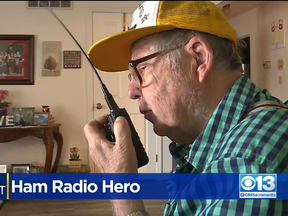 A screengrab of Bill Scott  with his ham radio.