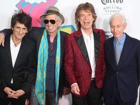 The Rolling Stones, from left, Ronnie Wood, Keith Richards, Mick Jagger, Charlie Watts in New York Nov. 16, 2016.