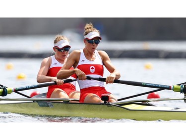 Tokyo 2020 Olympics - Rowing - Women's Pair - Final A - Sea Forest Waterway, Tokyo, Japan - July 29, 2021. Caileigh Filmer of Canada and Hillary Janssens of Canada in action REUTERS/Leah Millis