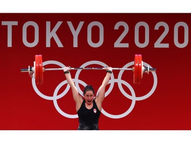 Tokyo 2020 Olympics - Weightlifting - Women's 64kg - Group A - Tokyo International Forum, Tokyo, Japan - July 27, 2021. Maude Charron of Canada in action. REUTERS/Edgard Garrido