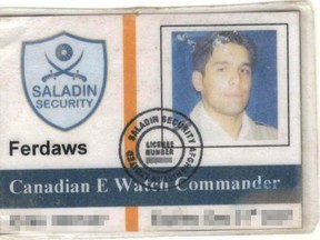 Security ID issued to Ahmad Ferdaws Rahimi, former security watch commander at Canada's embassy in Kabul, Afghanistan