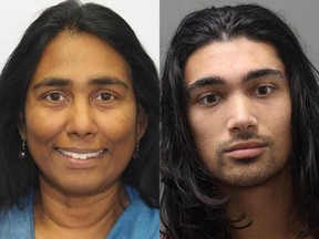 Photo of victim, Juanita Koilpillai; mugshot of accused killer, son Andrew Beavers