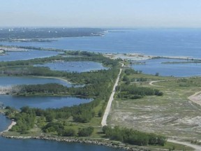 An overhead view of the Leslie Street Spit.