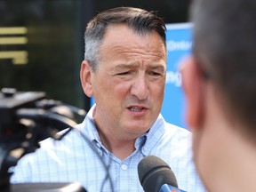 Greg Rickford speaks to reporters in Sudbury, Ont. on July 19, 2021.