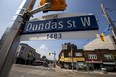 A Dundas Street West sign is pictured in Toronto, June 10, 2020.