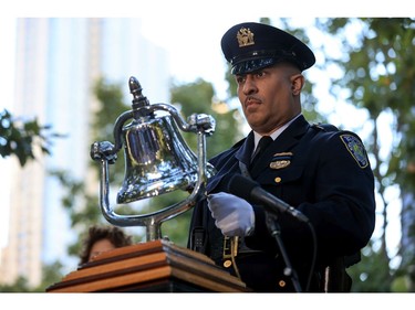 A bell is rung during a moment of silence during the annual 9/11 Commemoration Ceremony at the National 9/11 Memorial and Museum on Sept. 11, 2021 in New York City.
