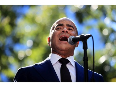 Chris Jackson performs during the annual 9/11 Commemoration Ceremony at the National 9/11 Memorial and Museum on Sept. 11, 2021 in New York City.