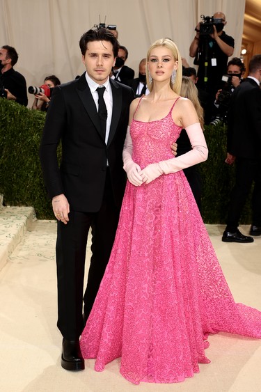 Brooklyn Beckham and  Nicola Peltz attend The 2021 Met Gala Celebrating In America: A Lexicon Of Fashion at Metropolitan Museum of Art on September 13, 2021 in New York City. (Photo by Dimitrios Kambouris/Getty Images for The Met Museum/Vogue )