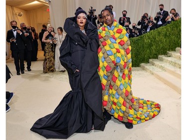 NEW YORK, NEW YORK - SEPTEMBER 13: Rihanna and A$AP Rocky attend The 2021 Met Gala Celebrating In America: A Lexicon Of Fashion at Metropolitan Museum of Art on September 13, 2021 in New York City.