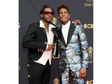 Leon Bridges, left, and Jon Batiste attend the 73rd Primetime Emmy Awards in Los Angeles, Sept. 19, 2021.