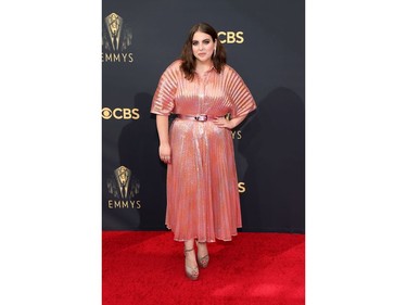 Beanie Feldstein arrives at the 73rd Primetime Emmy Awards in Los Angeles, Sept. 19, 2021.