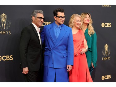 Left to right: Eugene Levy, Dan Levy, Catherine O'Hara, and Annie Murphy attend the 73rd Primetime Emmy Awards in Los Angeles, Sept. 19, 2021.