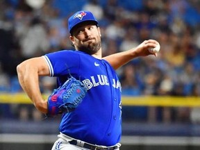 Robbie Ray of the Toronto Blue Jays delivers a pitch to the Tampa Bay Rays in the second inning at Tropicana Field on September 20, 2021 in St Petersburg, Florida.