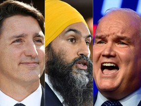 From Left: Liberal Leader Justin Trudeau, NDP Leader Jagmeet Singh and the Conservative's Erin O'Toole