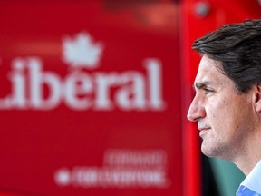 Canada's Liberal Prime Minister Justin Trudeau makes an announcement inside the Sunwing Airlines hangar during his election campaign tour in Mississauga, Ontario, Canada, September 3, 2021.