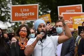 Canada’s New Democratic Party (NDP) leader Jagmeet Singh speaks to supporters during an election campaign tour in Halifax, Nova Scotia, Canada September 17, 2021.