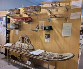Skis used for airplane landings are on display at the Musee de l’Aviation in Sainte-Marie, Que. (RUTH DEMIRDJIAN DUENCH photo)