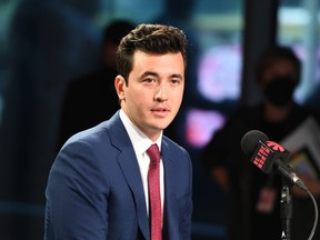 Toronto Raptors general manager Bobby Webster speaks to the media  during Media Day at Scotiabank Arena on Sept. 27, 2021.