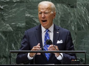President Joe Biden addresses the 76th Session of the U.N. General Assembly on September 21, 2021 at U.N. headquarters in New York.