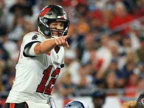 Tom Brady of the Tampa Bay Buccaneers looks on during the third quarter against the Dallas Cowboys at Raymond James Stadium on Sept. 9, 2021 in Tampa, Fla.