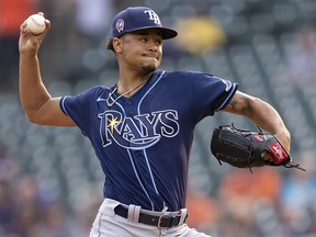 Tampa Bay Rays starting pitcher Chris Archer (22) throws during the first inning against the Detroit Tigers at Comerica Park.