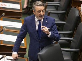House Leader Paul Calandra attends question period at the Queen's Park Legislature in Toronto on June 14, 2021.