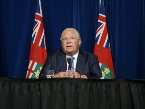 Ontario Premier Doug Ford speaks during a press conference at Queen's Park in Toronto, Wednesday, Sept. 22, 2021.
