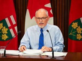 Dr. Kieran Moore, Ontario's chief medical officer of health, speaks during a press conference regarding COVID-19 at Queen's Park in Toronto on Wednesday, September 29, 2021.