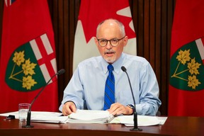 Dr. Kieran Moore, Ontario’s chief medical officer of health, speaks during a press conference regarding COVID-19 at Queen’s Park in Toronto on Wednesday, September 29, 2021.