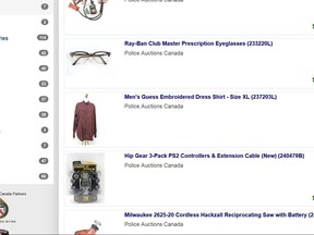 This image was taken from the Police Auctions Canada website on Sept. 12, 2021. It lists a few of the items that are available for purchase.