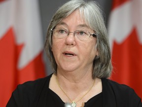 Minister of Seniors Deb Schulte speaks during a press conference on Parliament Hill during the COVID-19 pandemic in Ottawa, Thursday, June 4, 2020. The federal government says tens of thousands of seniors are at risk of losing benefits because they haven’t yet filed their taxes. THE CANADIAN PRESS/Sean Kilpatrick