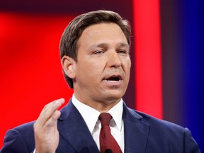 Florida Gov. Ron DeSantis speaks during the welcome segment of the Conservative Political Action Conference (CPAC) in Orlando, Florida, February 26, 2021.