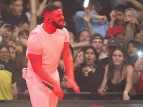 In this file photo taken on Nov. 6, 2018, Drake performs in Edmonton.