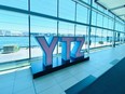 Billy Bishop Airport entrance with YTZ sign.