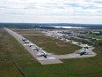 In this photo taken on Sept. 11, 2001, commercial jets are pictured at Gander Airport after the airspace over the United States and Canada were closed after the September 11th terrorist attacks and pilots were forced to land there.