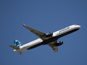 An Airbus A321-231 operated by JetBlue takes off.