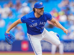 Robbie Ray of the Toronto Blue Jays pitches against the Tampa Bay Rays in the first inning at the Rogers Centre on September 15, 2021 in Toronto, Ontario, Canada.