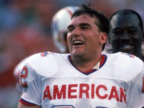 Buffalo Bills offensive tackle Tunch Ilkin #62 of the AFC squad laughs during the 1990 NFL Pro Bowl at Aloha Stadium on February 4, 1990 in Honolulu, Hawaii.  The NFC won 27-21.