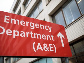 A sign for the Accident and Emergency department stands outside Guy's and St Thomas' Hospital on January 3, 2018 in London, England.