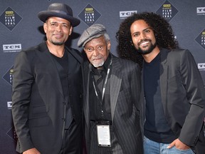 Left to right: Mario Van Peebles, Melvin Van Peebles and Makaylo Van Peebles attend the 50th anniversary world premiere restoration of "The Producers" presented as the opening night gala of the 2018 TCM Classic Film Festival at the TCL Chinese theatre in Hollywood, Calif. on April 26, 2018.