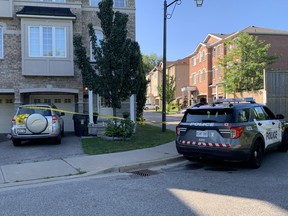 Toronto Police at the scene at 15 Pin Lane, in the Scarborough Golf Club and Kingston Rds. area, on Tuesday, Sept. 7, 2021 after two bodies were found on Sunday.