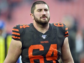 In this Dec. 8, 2019, file photo, Cleveland Browns centre JC Tretter walks off the field after an NFL game against the Cincinnati Bengals in Cleveland.