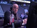 Announcer Joe Rogan reacts during UFC 249 at the VyStar Veterans Memorial Arena on May 9, 2020 in Jacksonville, Florida. 